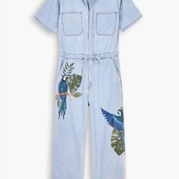 Levi’s X FARM RIO- Denim Jumpsuit with Parrot Print - Picture 3 of 11